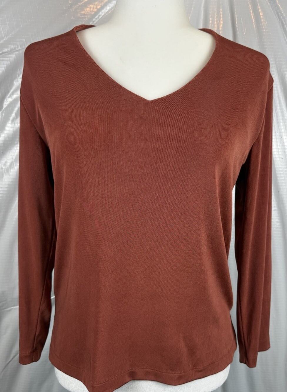Chico's Travelers Crystal V Top NWT Burnt Sienna 3/4 Sleeve Size 1 Med 8/10